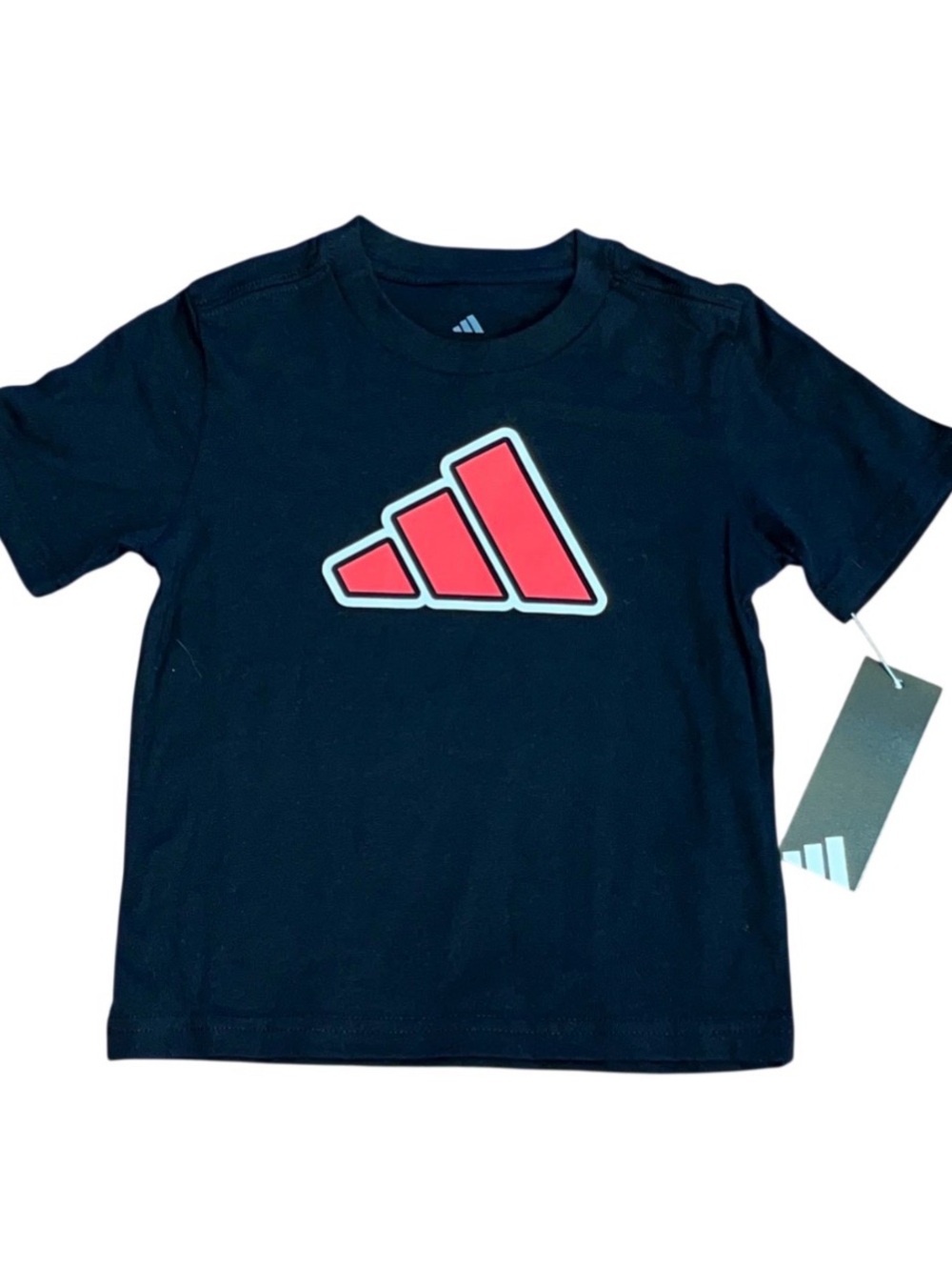 Adidas Black Short Sleeve Red Three Stripe Logo Short Sleeve Tee Shirt NWT 3T